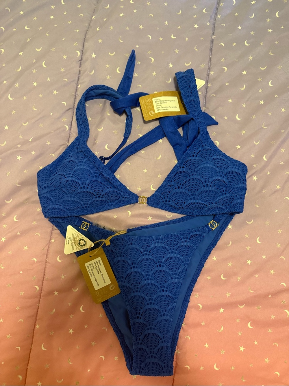 Blue Crochet Lace Bikini Set - Women's Swim